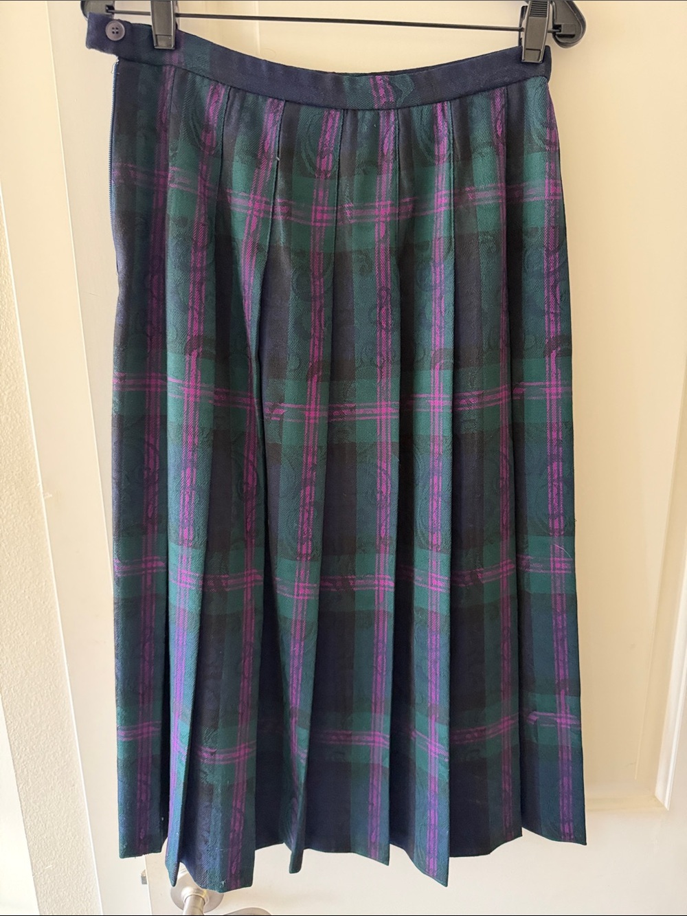 VTG Pendleton Wool Plaid Midi Skirt in Green & Purple Sz 10 Made in USA EU